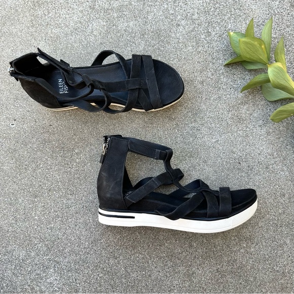 Eileen Fisher Sola Tumbled Nubuck Leather Sandal 6.5 - Picture 5 of 10